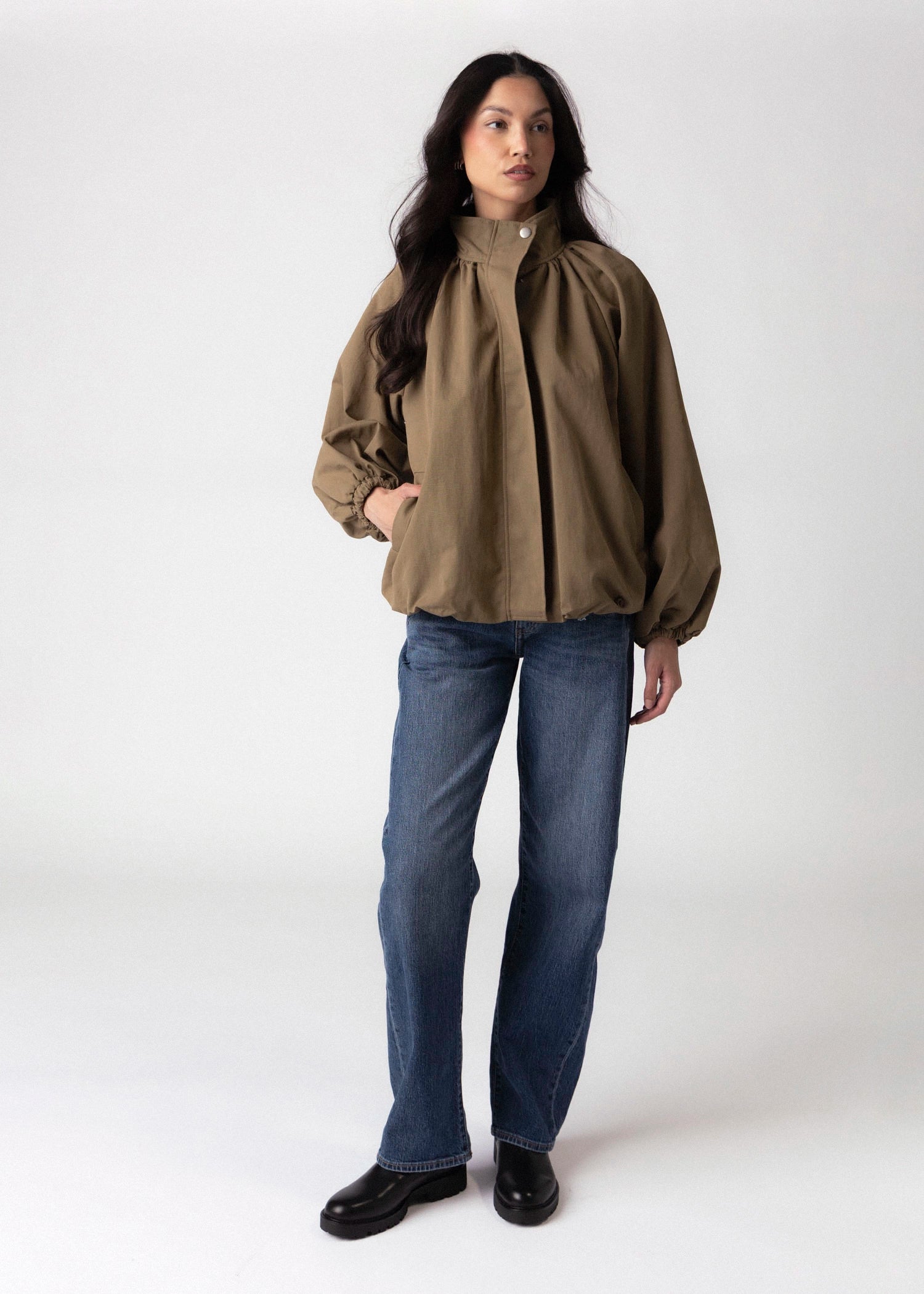 swatch_Light Olive high neck gathered jacket