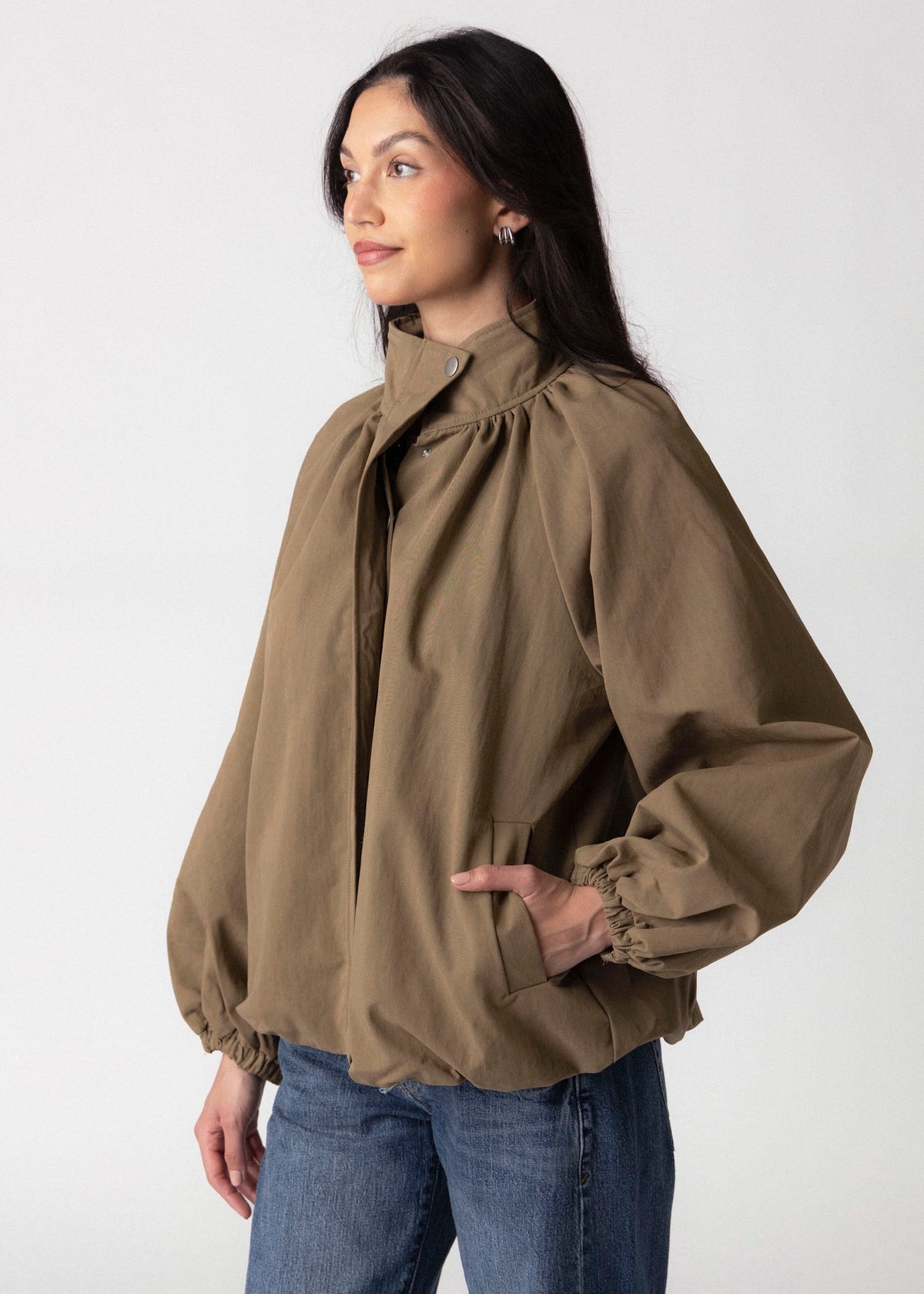swatch_Light Olive high neck gathered jacket