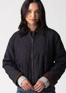 swatch_Denim Blue elle grey contrast collar quilted jacket