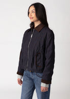 swatch_Denim Blue elle grey contrast collar quilted jacket