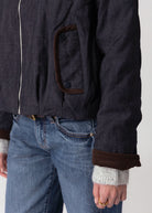 swatch_Denim Blue elle grey contrast collar quilted jacket