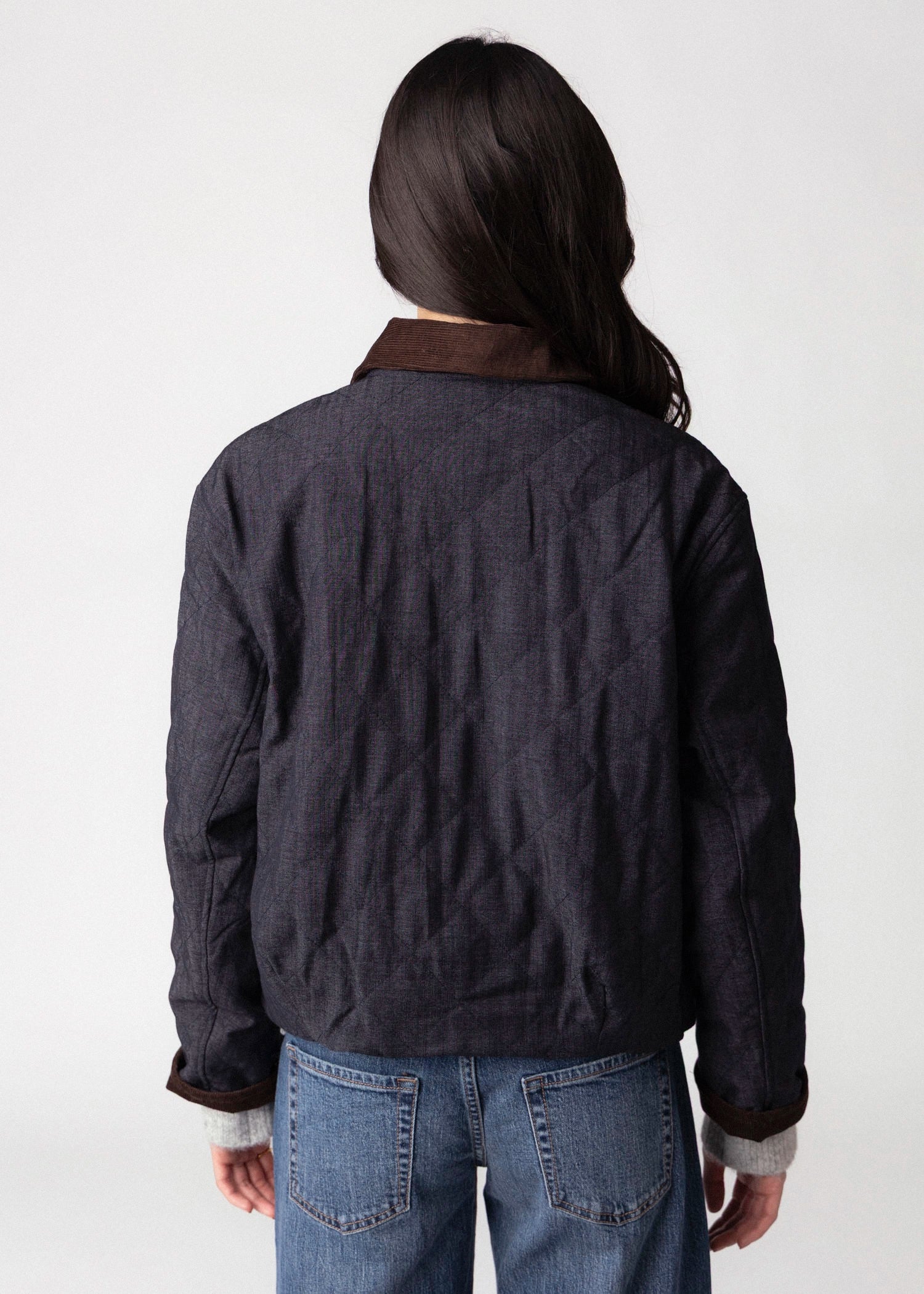swatch_Denim Blue elle grey contrast collar quilted jacket