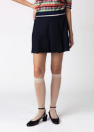 swatch_Navy pleated mini skirt