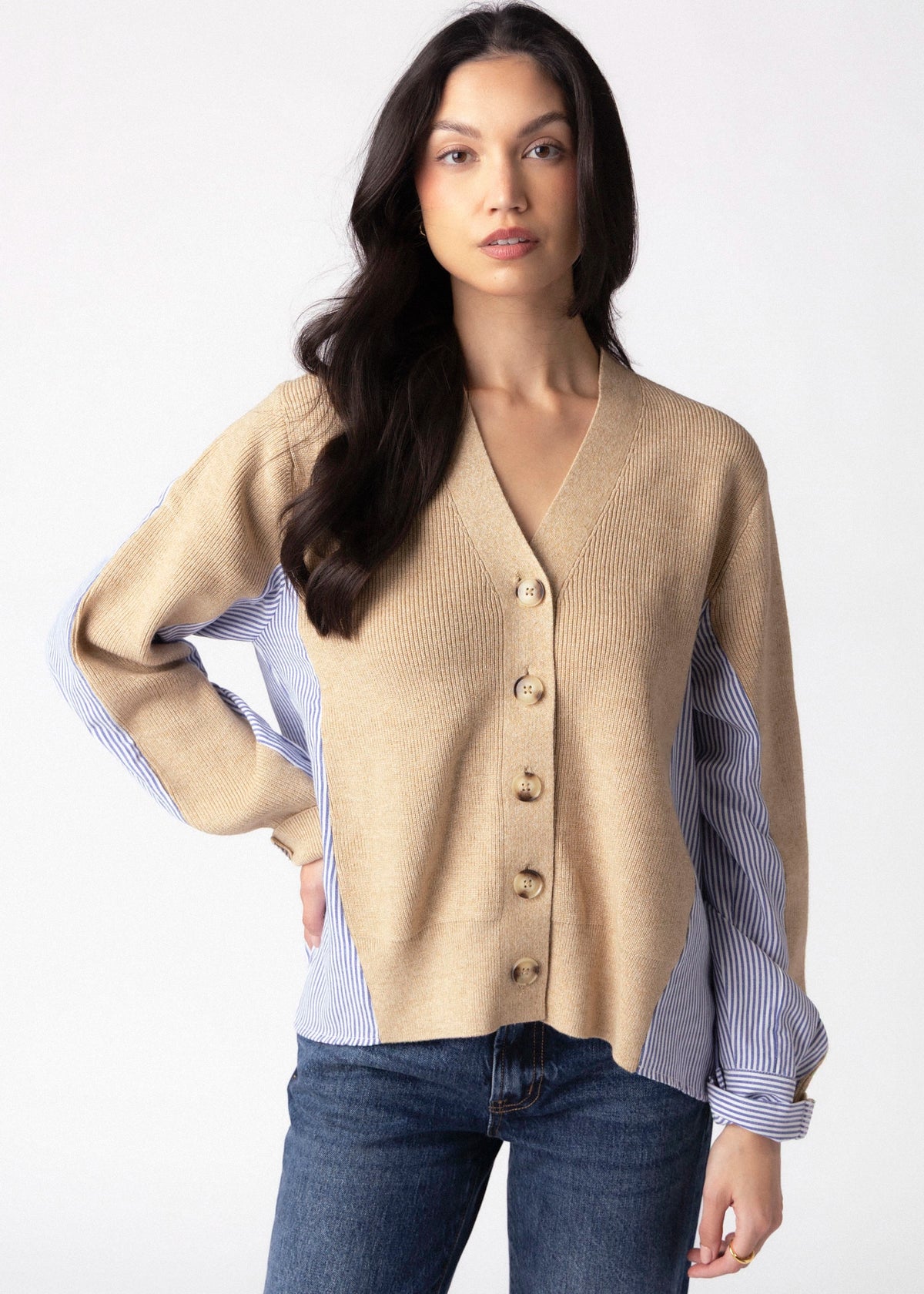 swatch_Oat fifteen twenty celine mixed media cardigan