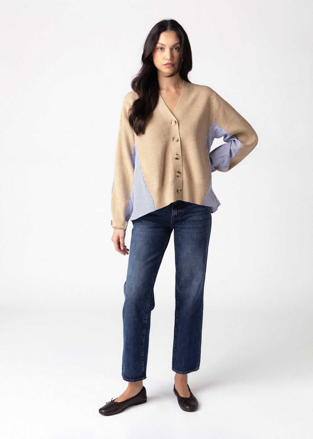 swatch_Oat fifteen twenty celine mixed media cardigan
