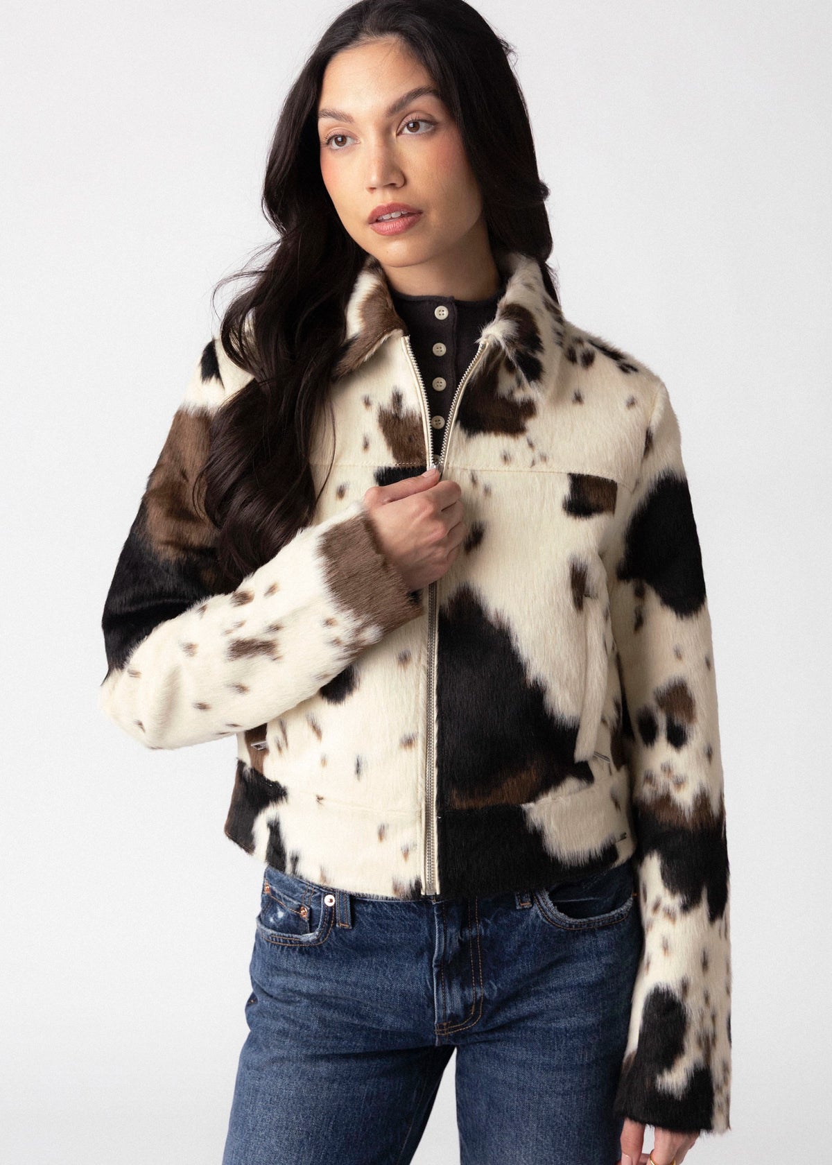 swatch_Cow rino and pelle touka cow print faux fur jacket