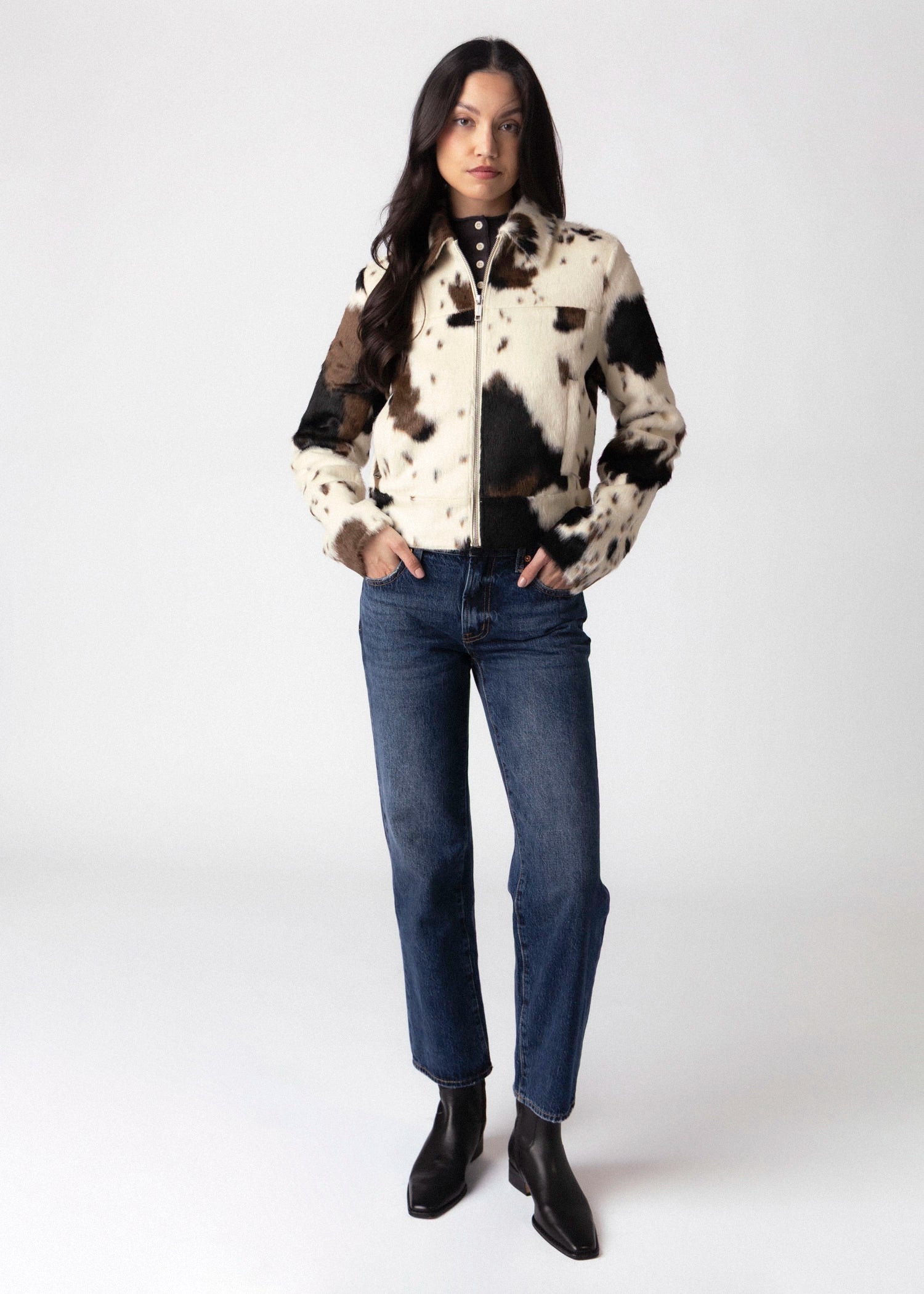 swatch_Cow rino and pelle touka cow print faux fur jacket