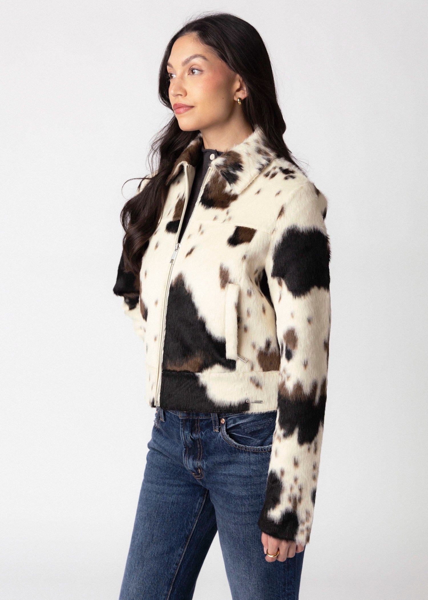 swatch_Cow rino and pelle touka cow print faux fur jacket