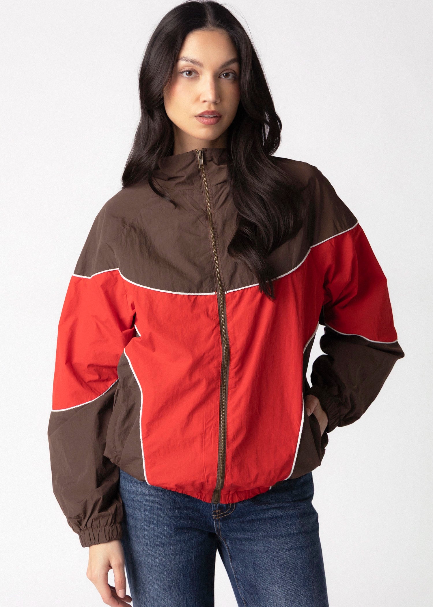 swatch_Brown/Red pretty garbage goldie funnel neck windbreaker jacket