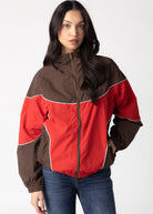swatch_Brown/Red pretty garbage goldie funnel neck windbreaker jacket