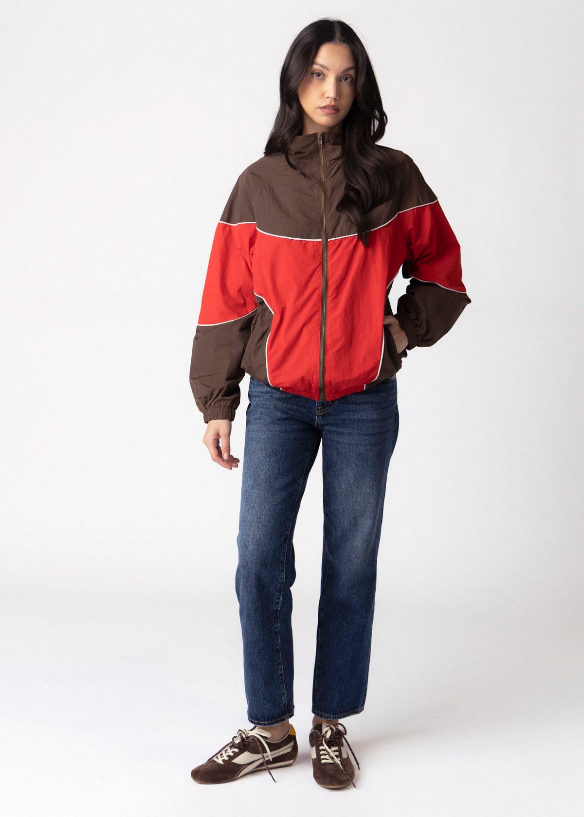 swatch_Brown/Red pretty garbage goldie funnel neck windbreaker jacket