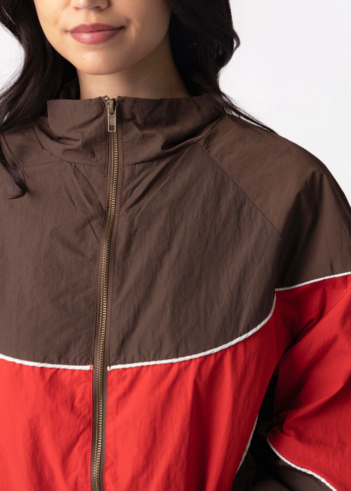 swatch_Brown/Red pretty garbage goldie funnel neck windbreaker jacket