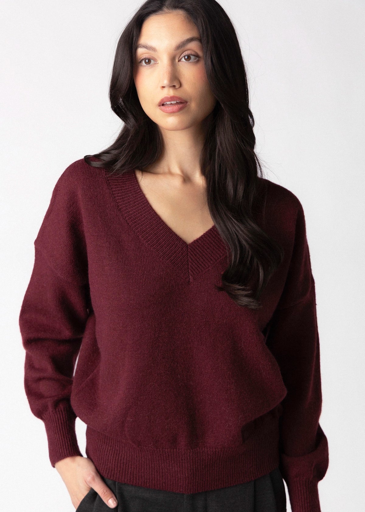 swatch_Bordeaux deluc boggle v-neck sweater