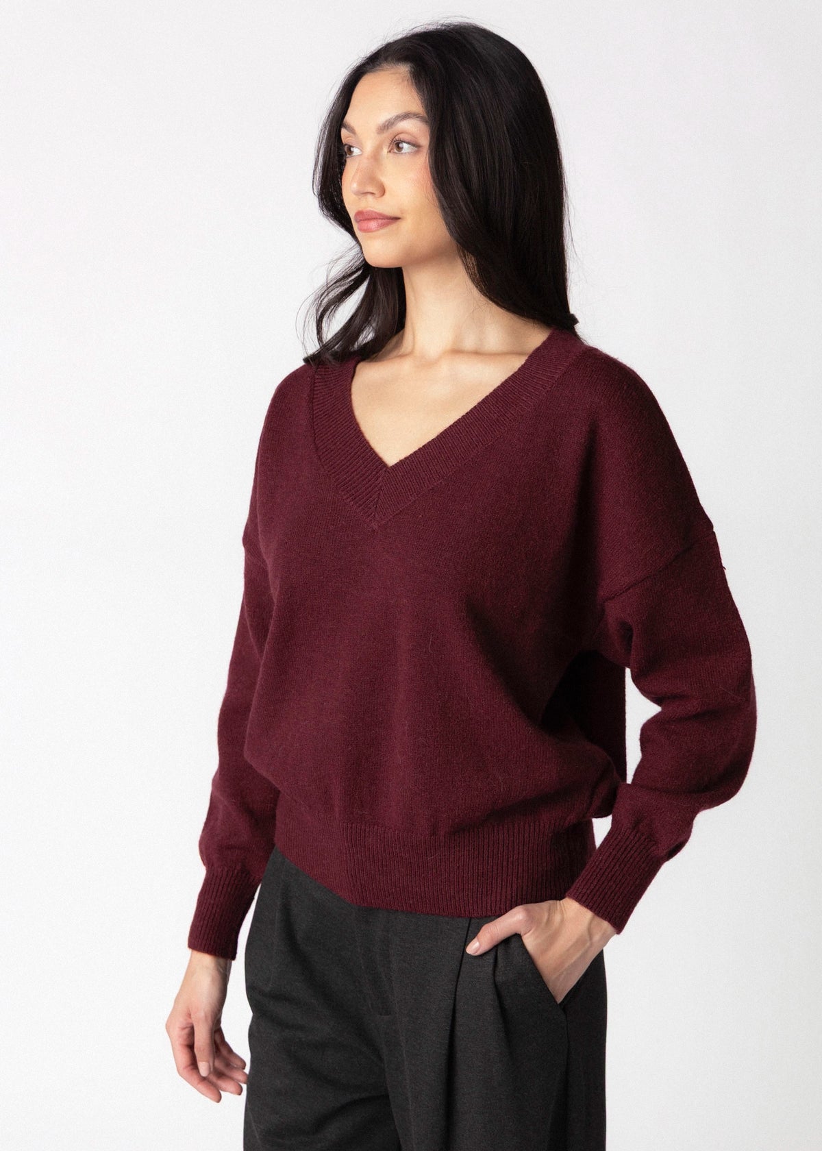 swatch_Bordeaux deluc boggle v-neck sweater