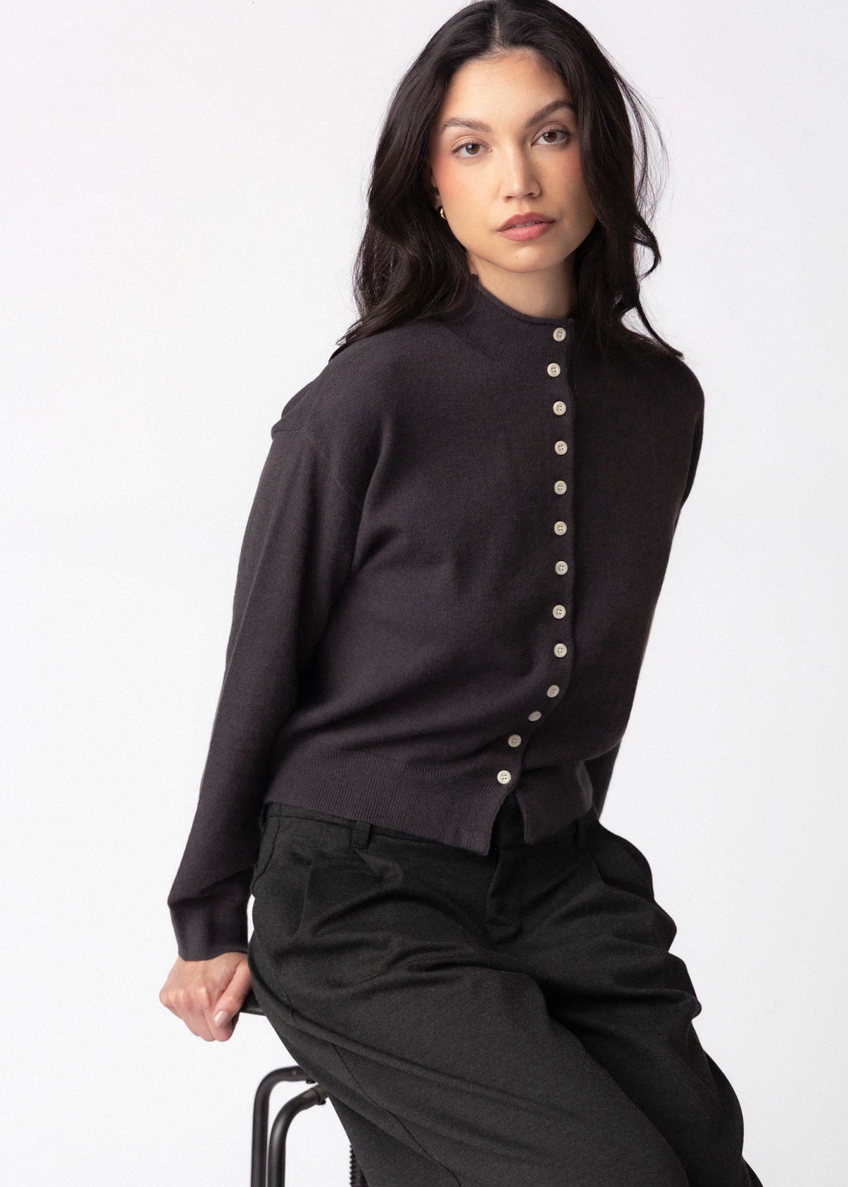 swatch_Charcoal mod ref brooks high neck cardigan
