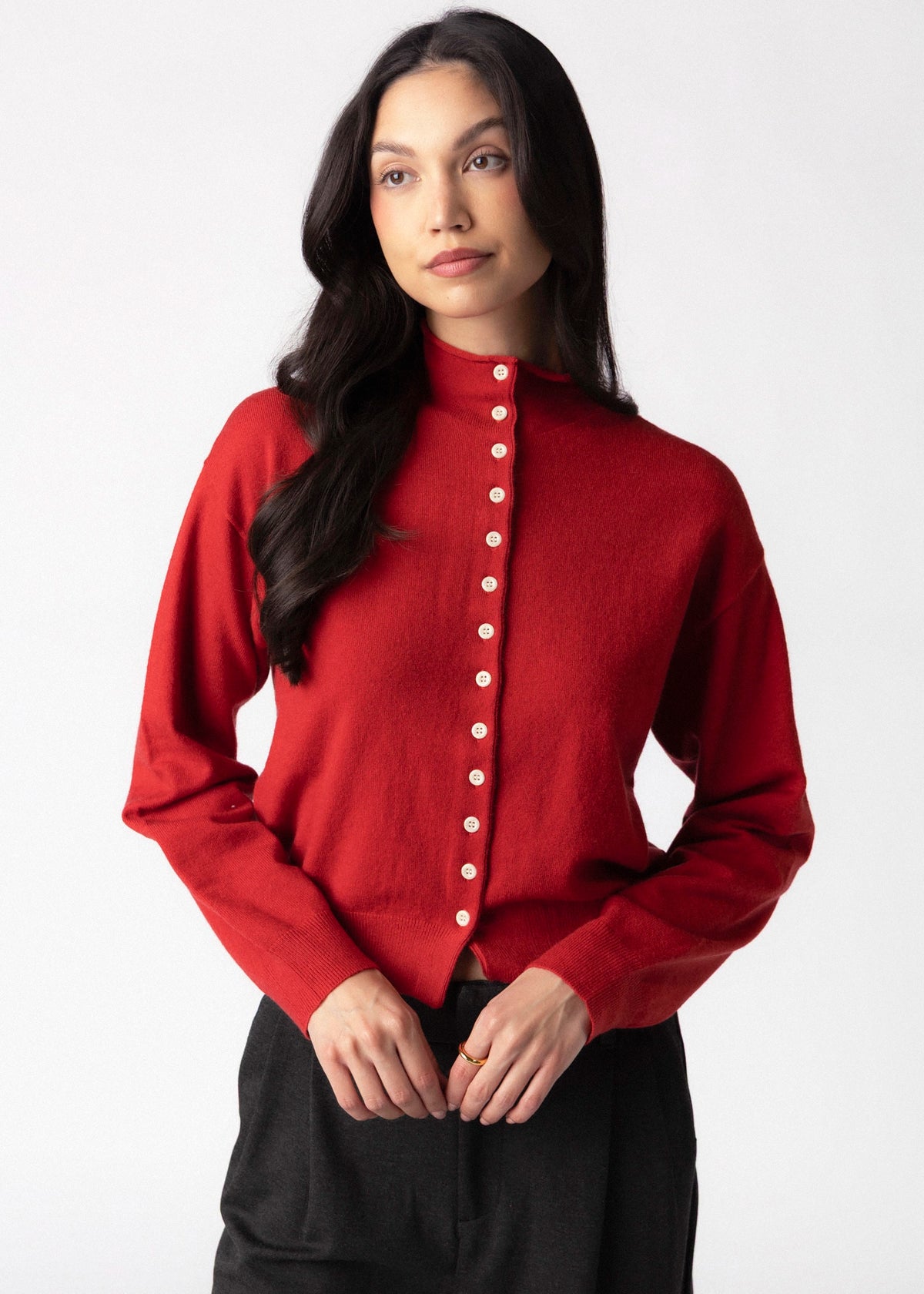 swatch_Red mod ref brooks high neck cardigan