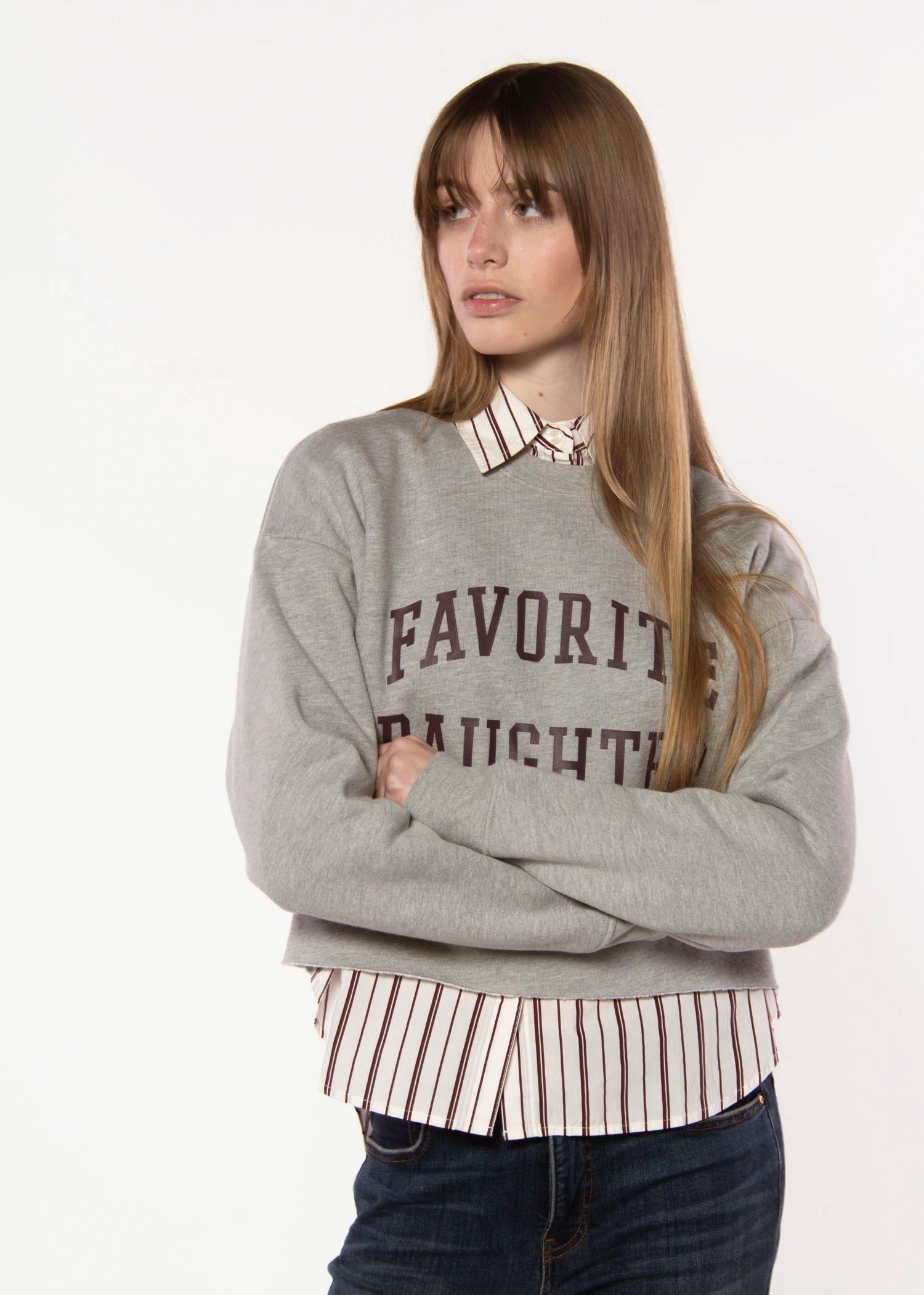 swatch_Heather Grey/Burgundy favorite daughter sweatshirt
