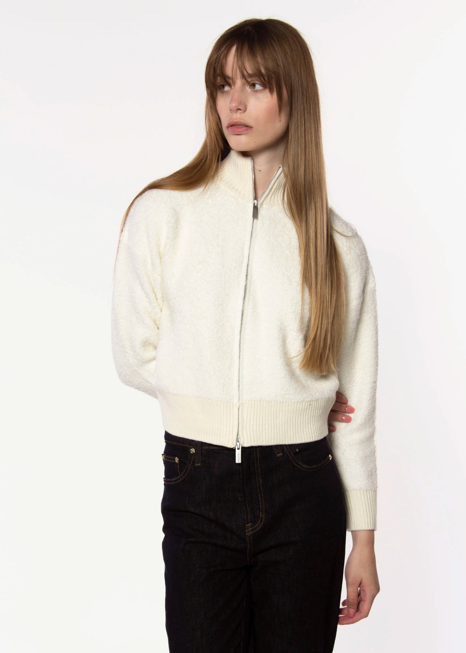 swatch_Chalk boucle zip cardigan sweaters