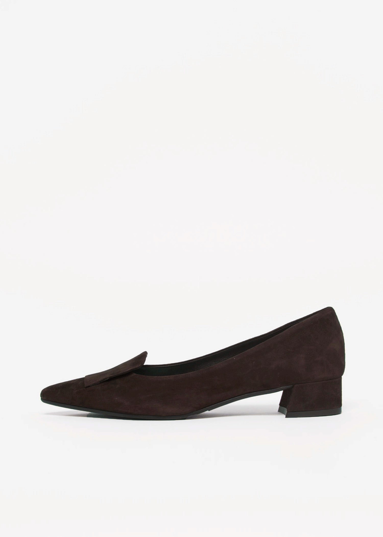 swatch_Dark Brown Suede low heel pump shoes