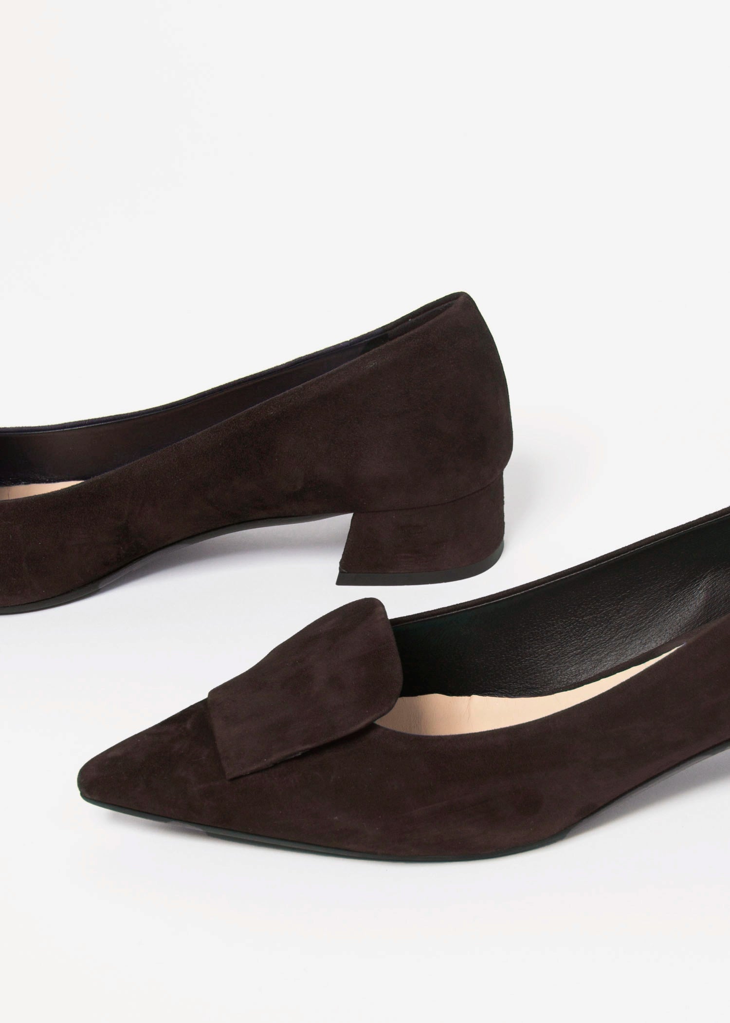 swatch_Dark Brown Suede low heel pump shoes