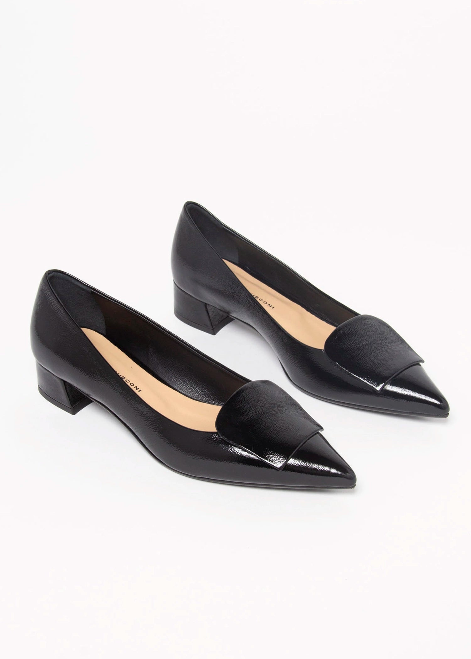swatch_Black Patent low heel pump shoes
