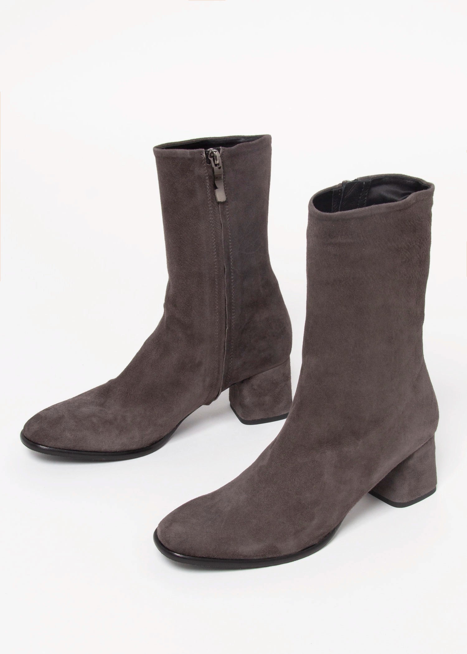 swatch_Grey Suede stretch suede bootie boots