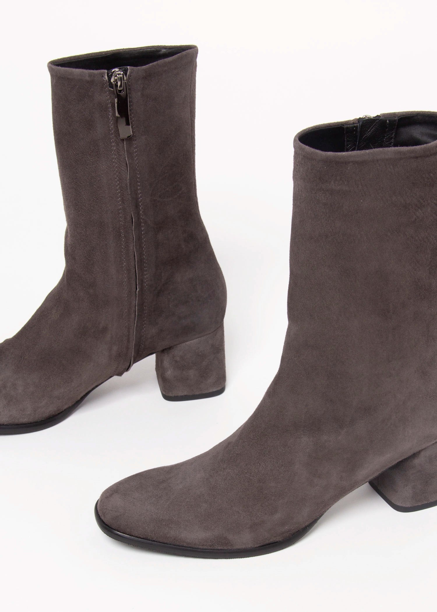 swatch_Grey Suede stretch suede bootie boots