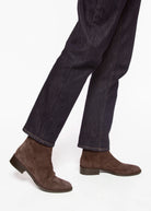 swatch_Chocolate Suede pull on leather bootie shoes