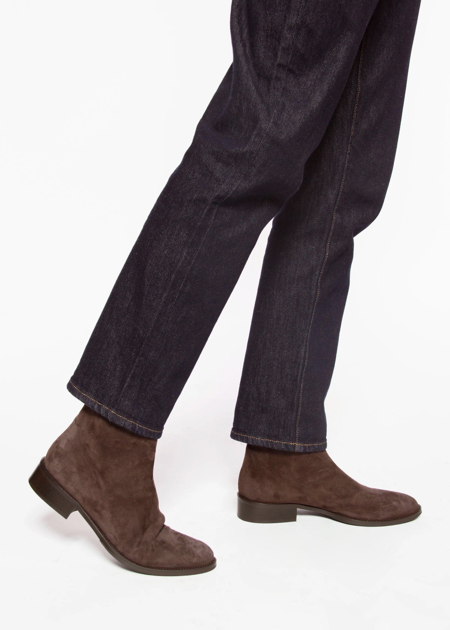 swatch_Chocolate Suede pull on leather bootie shoes