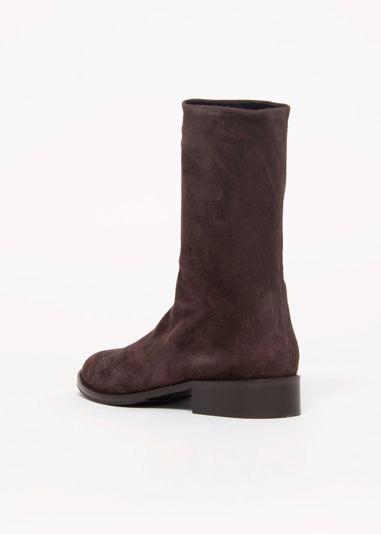 swatch_Chocolate Suede pull on leather bootie shoes