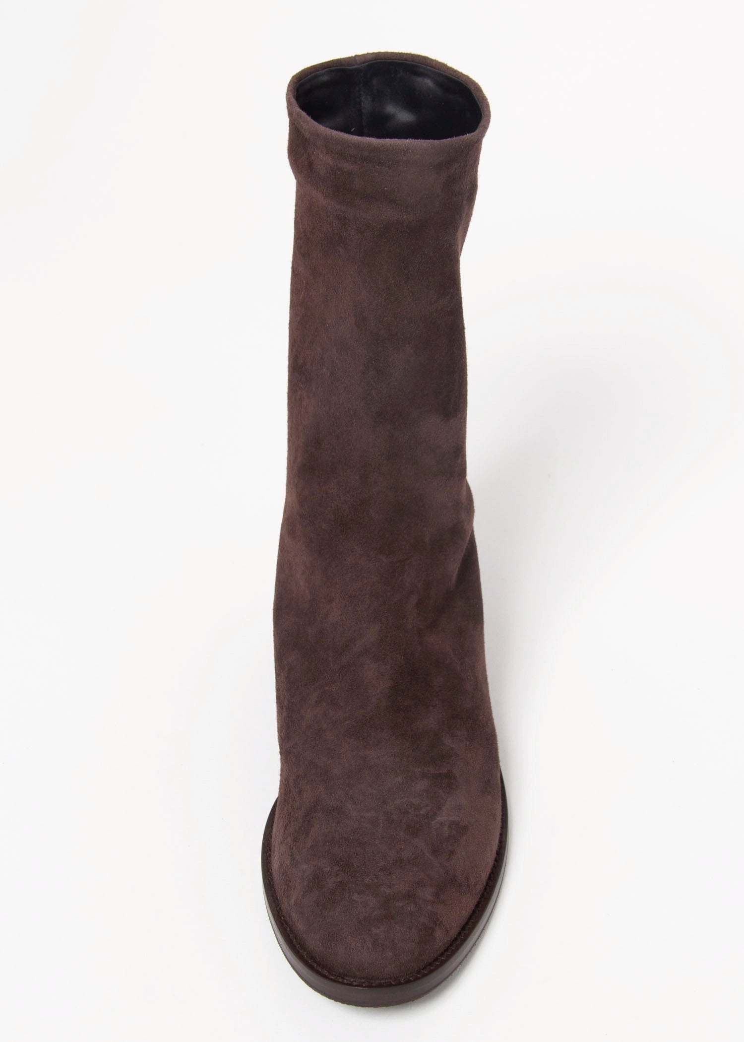 swatch_Chocolate Suede pull on leather bootie shoes