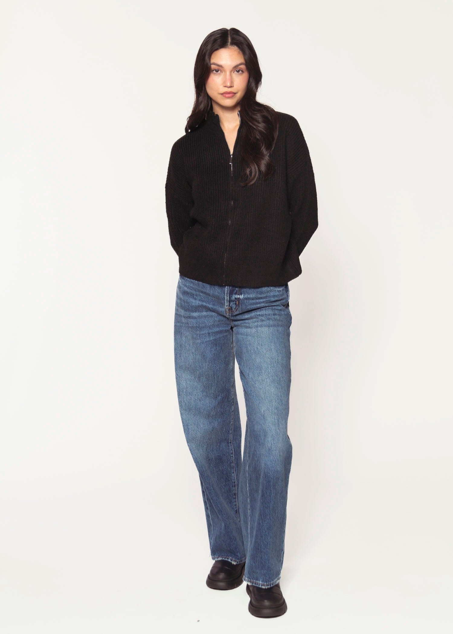 swatch_Black ilma zipper cardigan sweaters