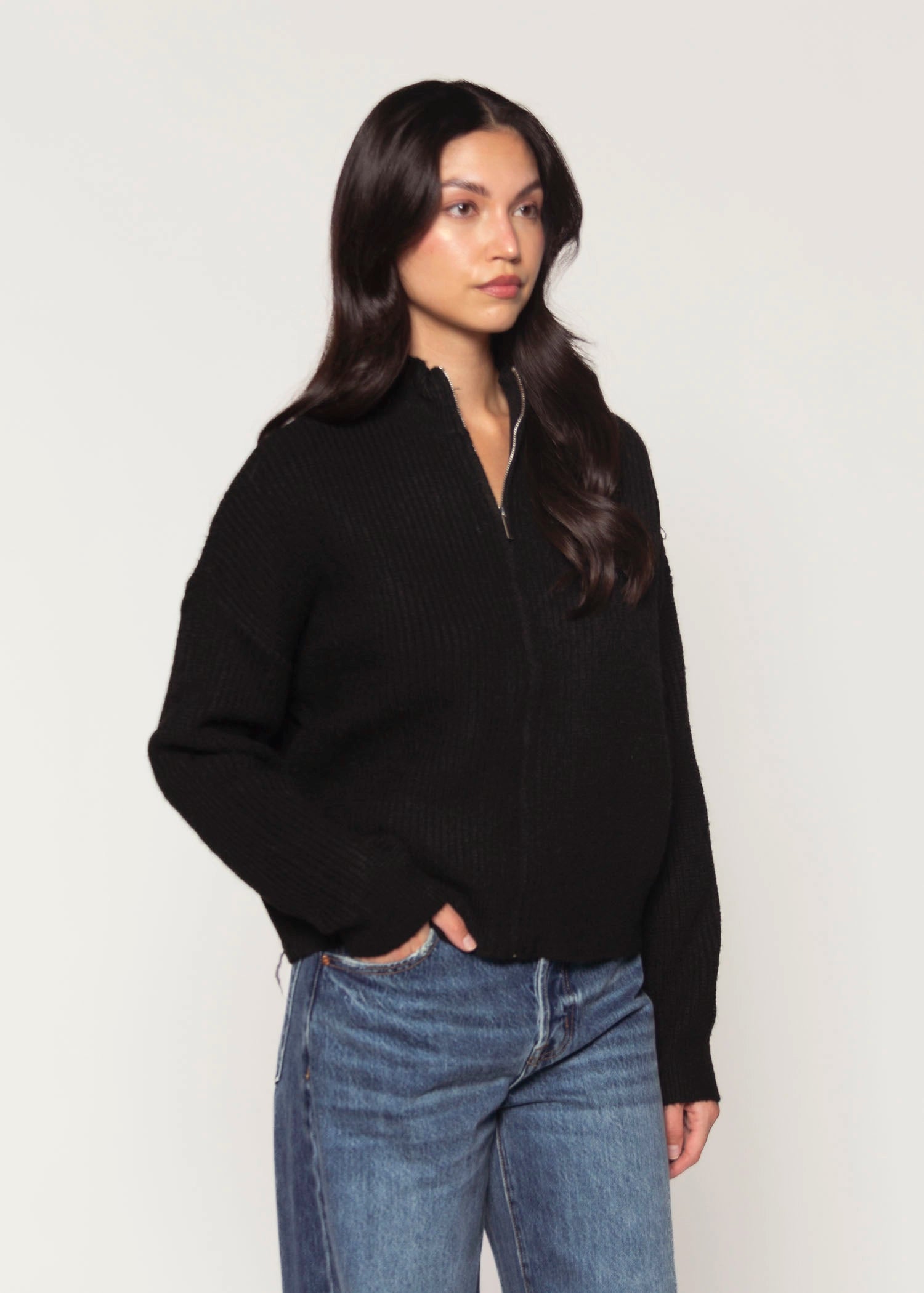 swatch_Black ilma zipper cardigan sweaters