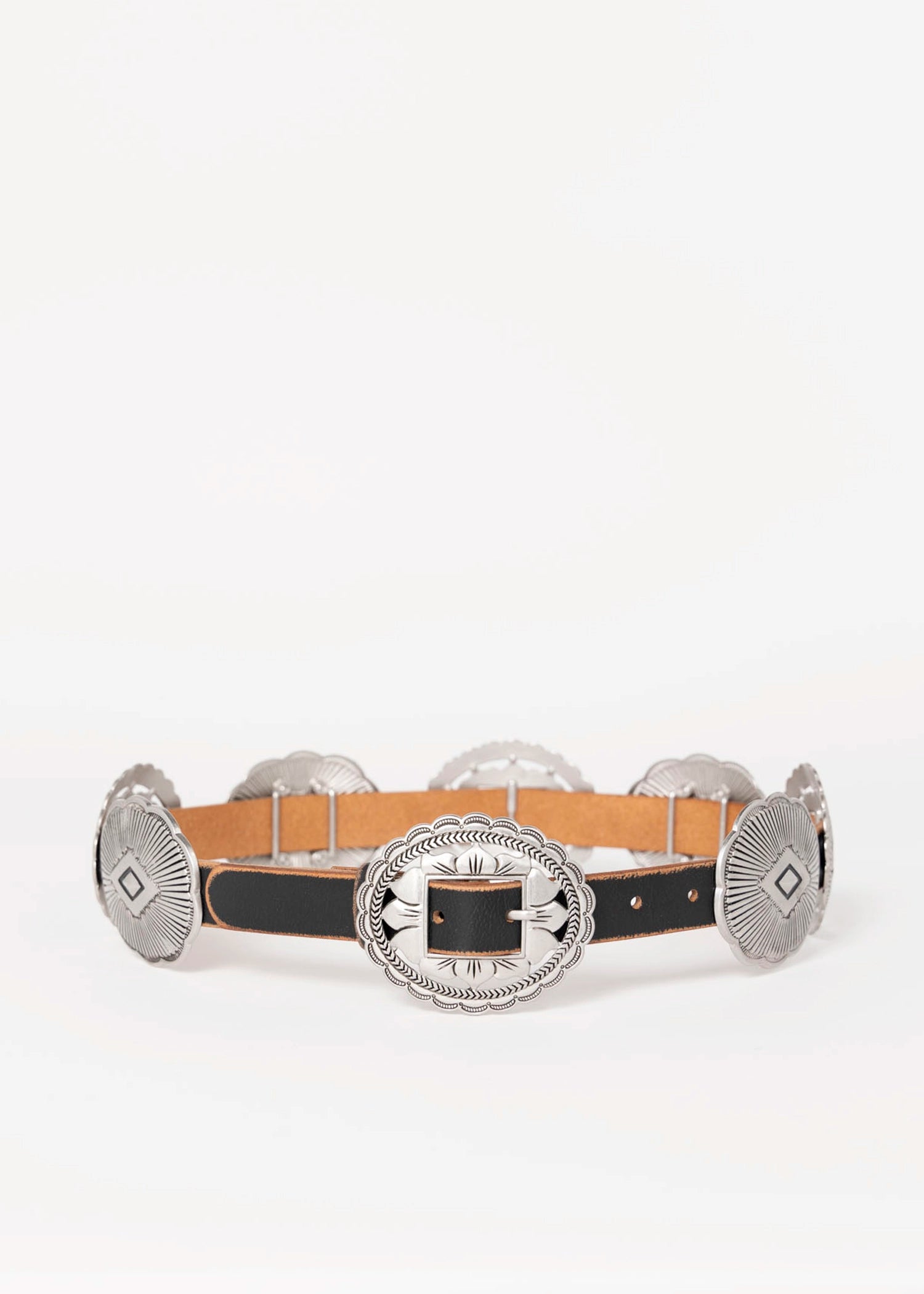 swatch_Black conchos leather distressed western belt