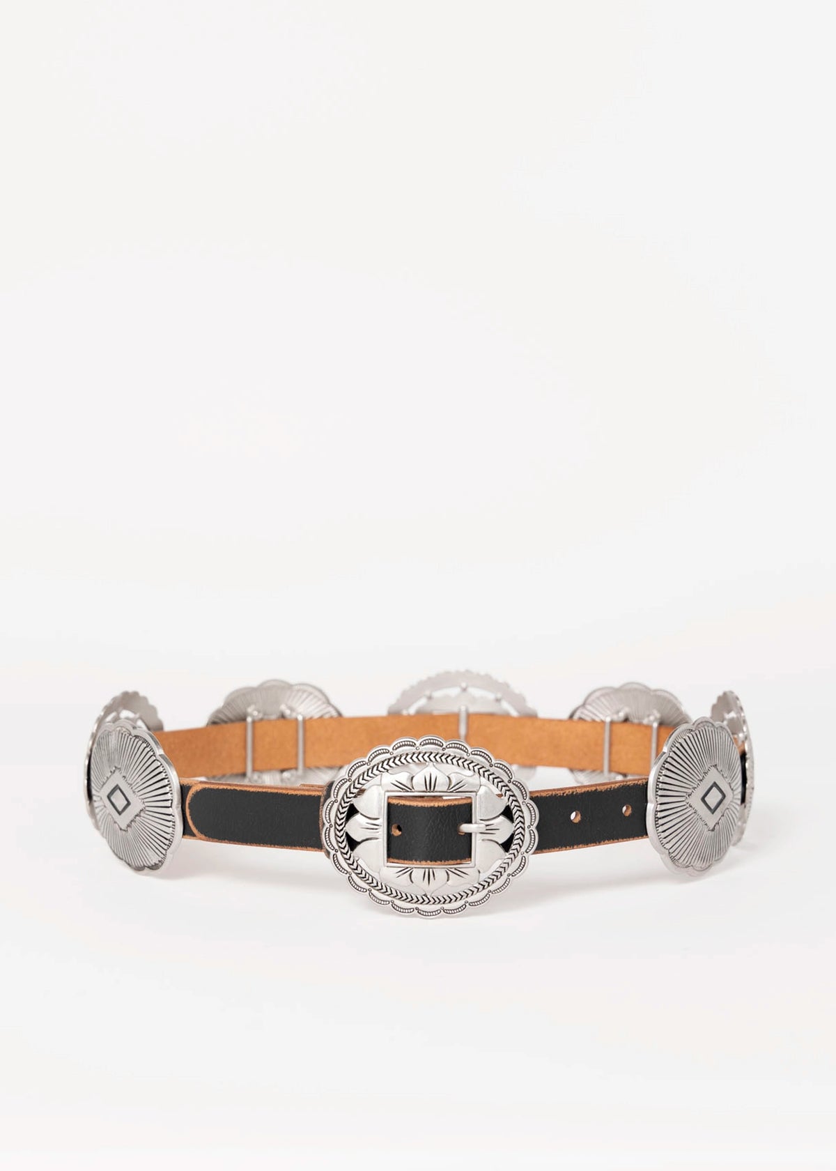 swatch_Black conchos leather distressed western belt