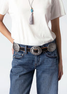swatch_Black conchos leather distressed western belt