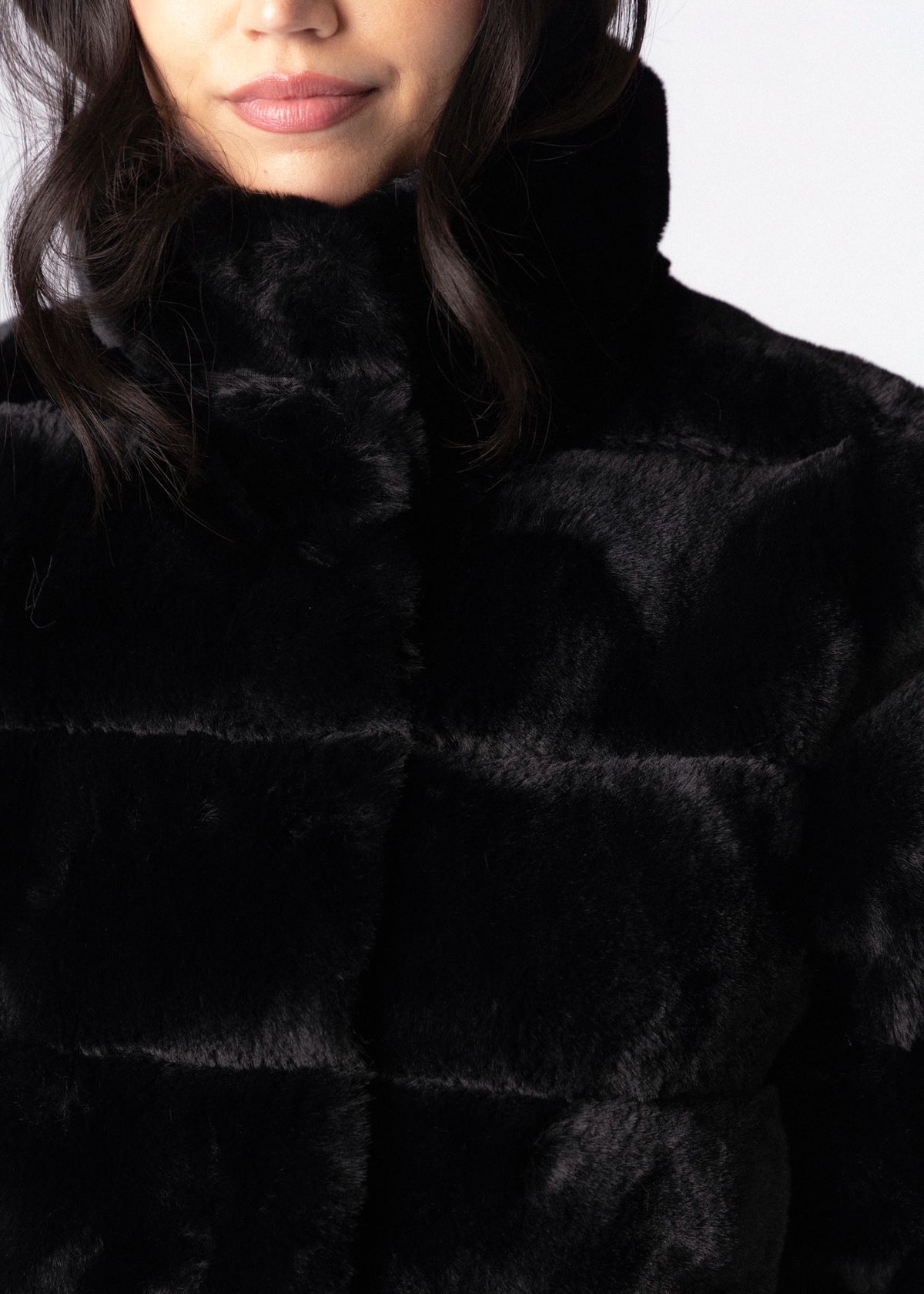 swatch_Black rino and pelle feline quilted faux fur jacket
