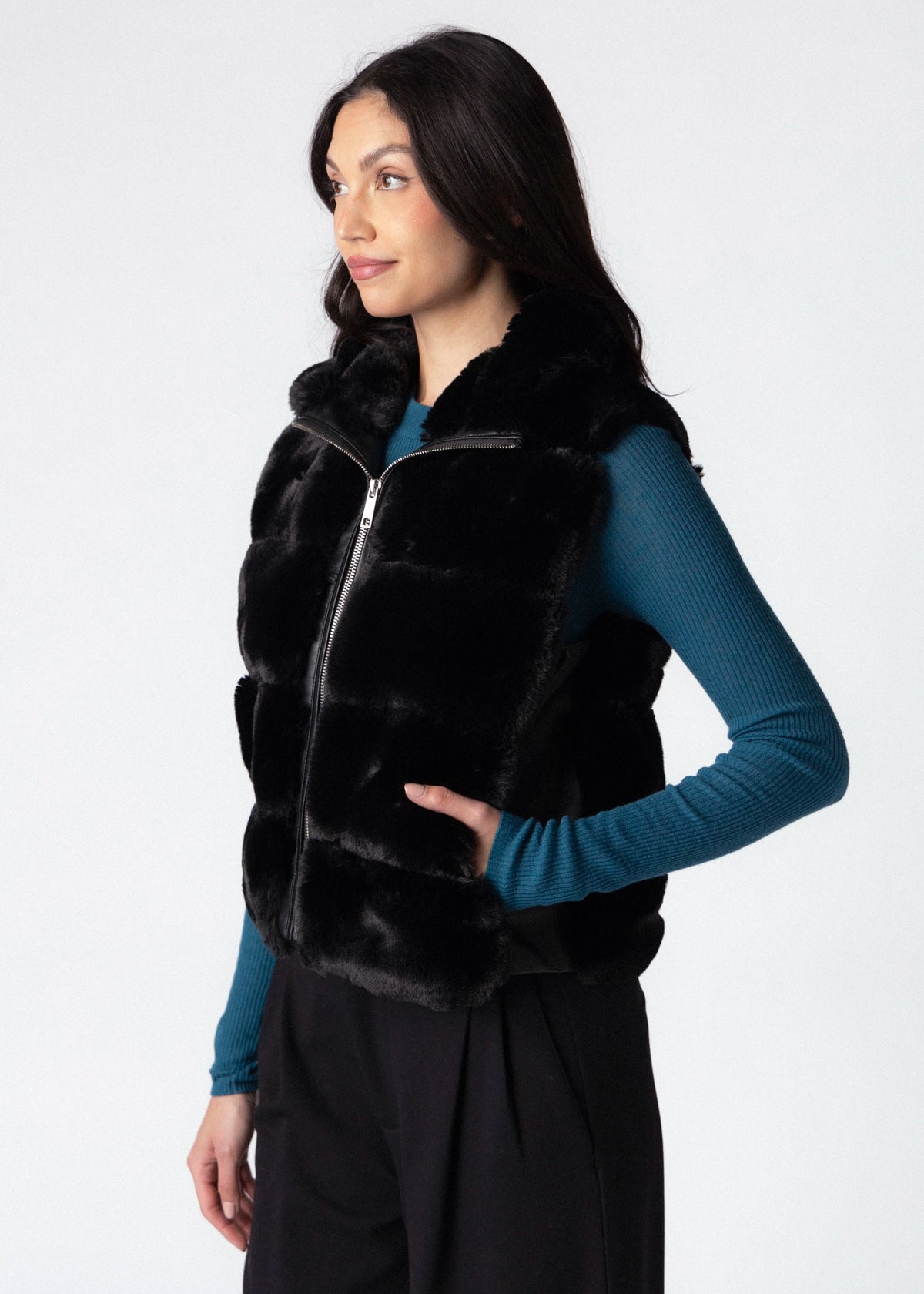 swatch_Black rino and pelle may faux fur vest