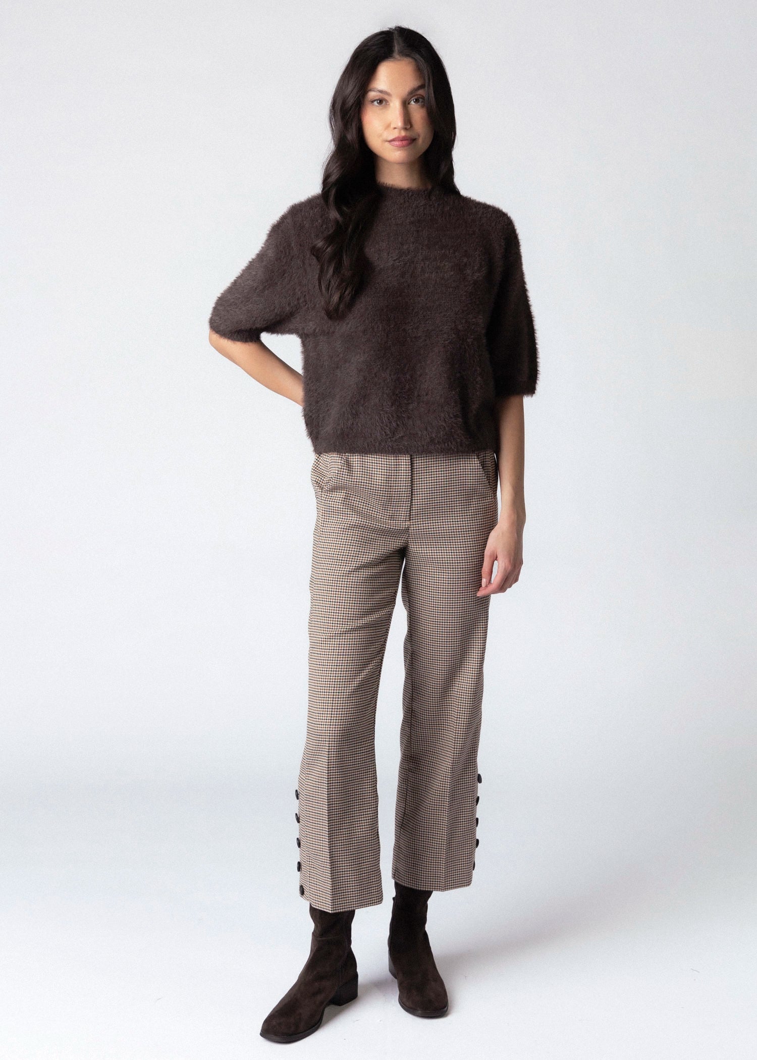 swatch_Chocolate fuzzy knit cropped sweater