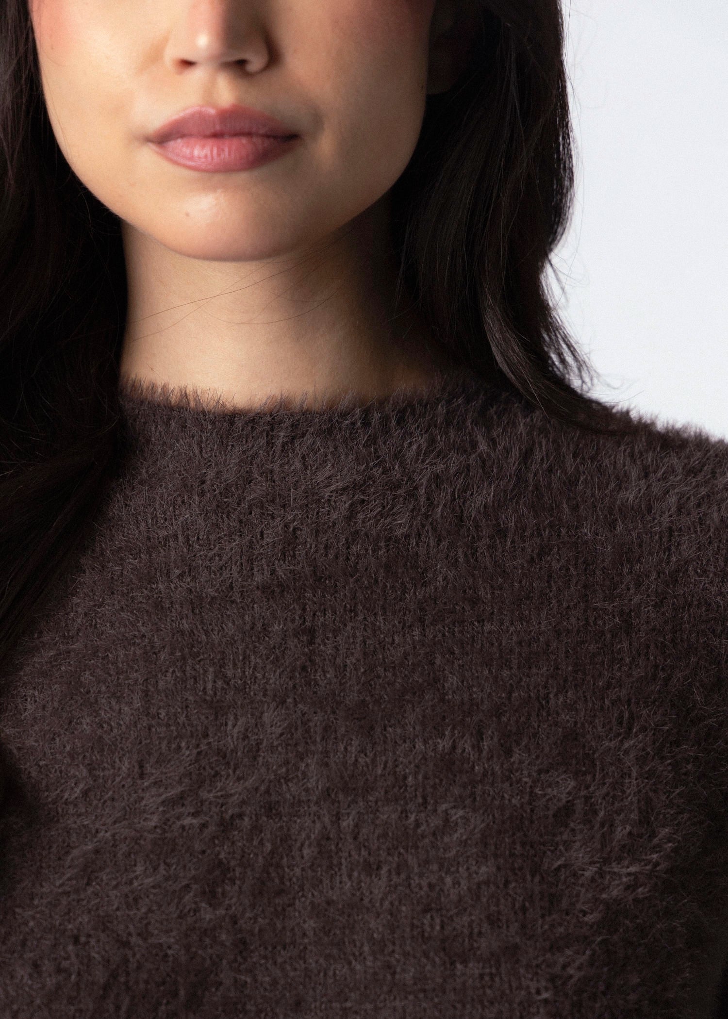 swatch_Chocolate fuzzy knit cropped sweater
