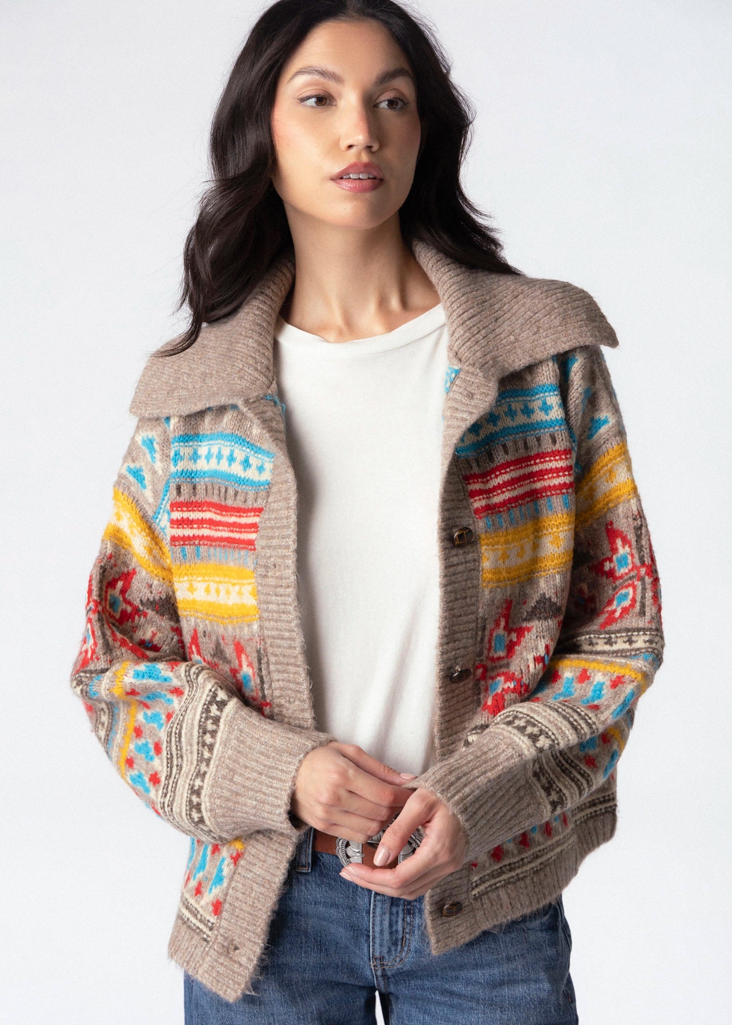 swatch_Multi fair isle button front cardigan