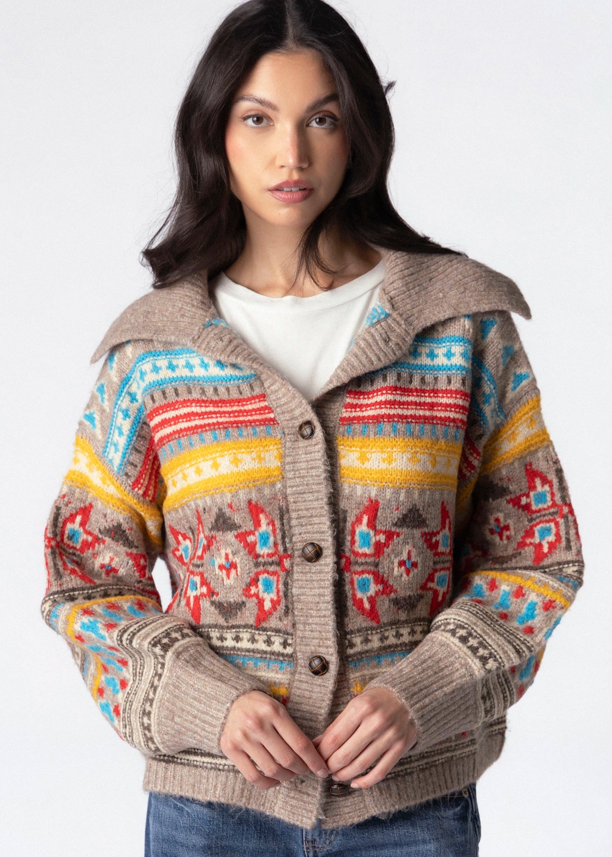 swatch_Multi fair isle button front cardigan