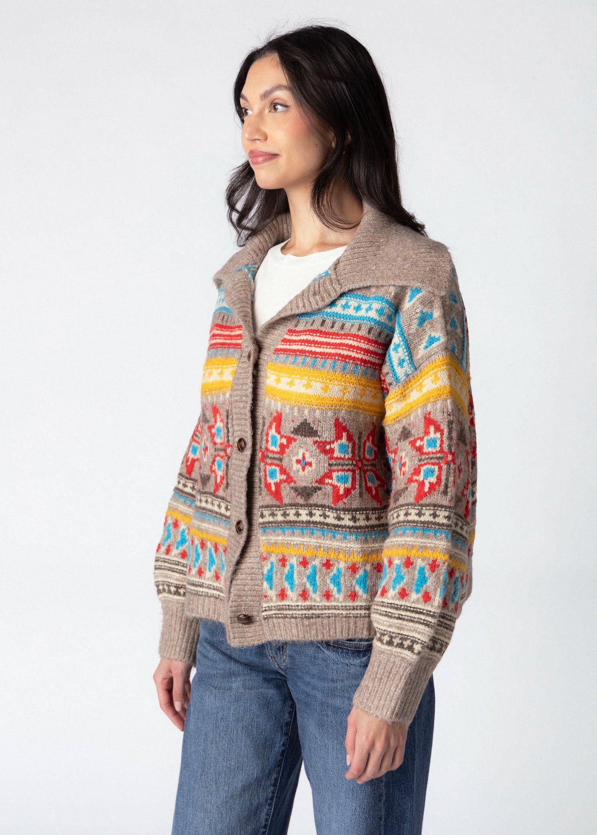 swatch_Multi fair isle button front cardigan