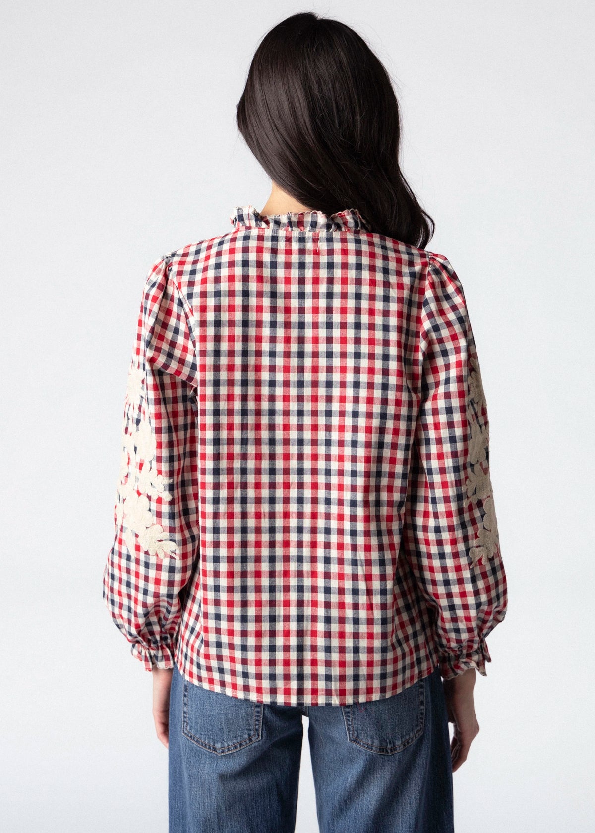 swatch_Red/Navy urban daizy embroidered gingham blouse