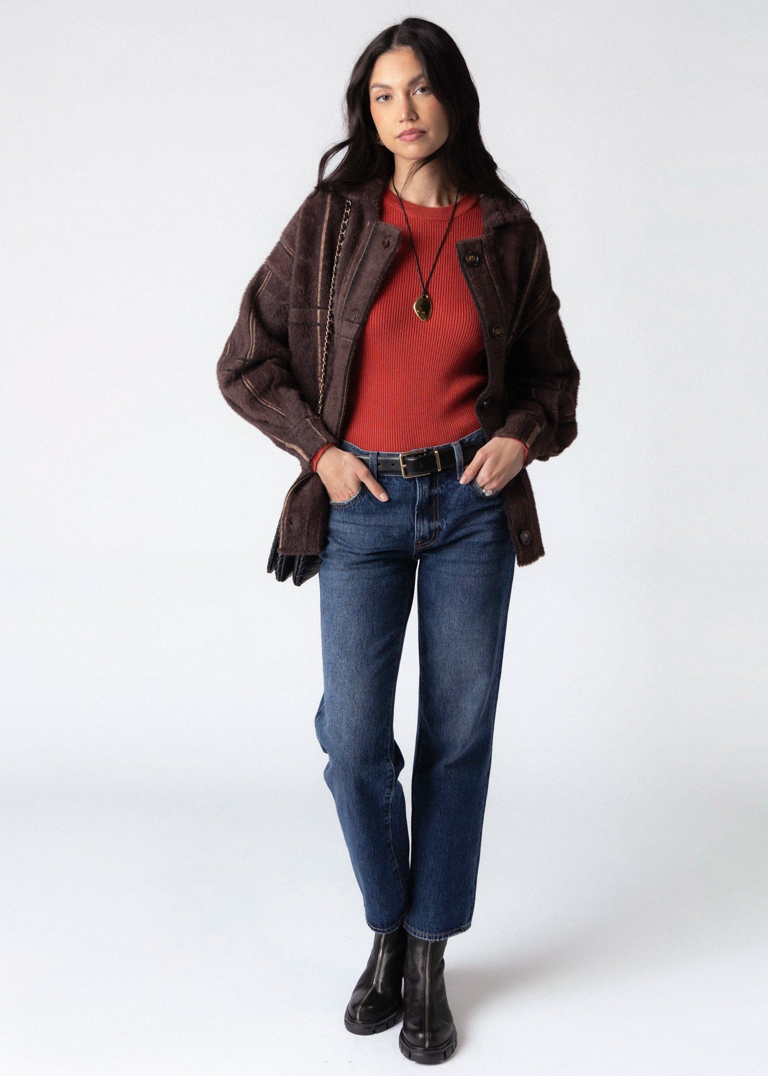 swatch_Oak Multi sage the label lola plaid sweater jacket