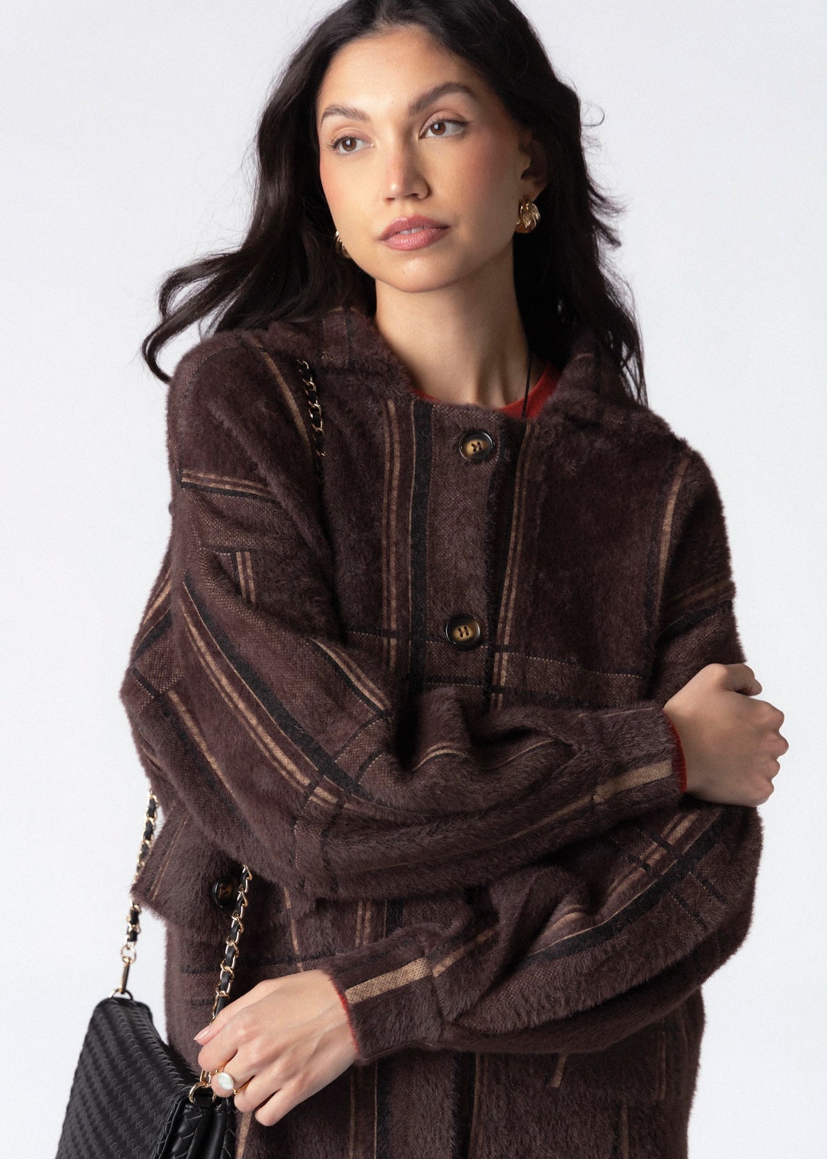 swatch_Oak Multi sage the label lola plaid sweater jacket