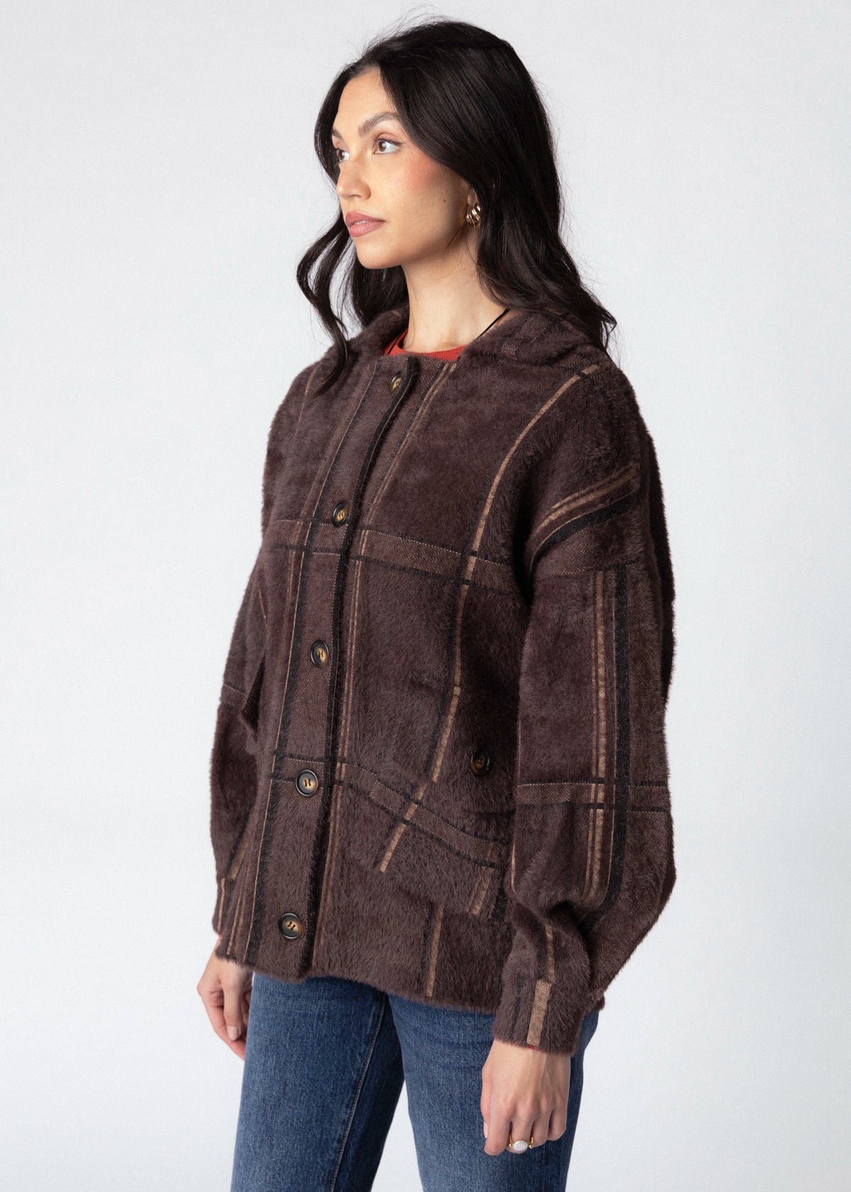 swatch_Oak Multi sage the label lola plaid sweater jacket