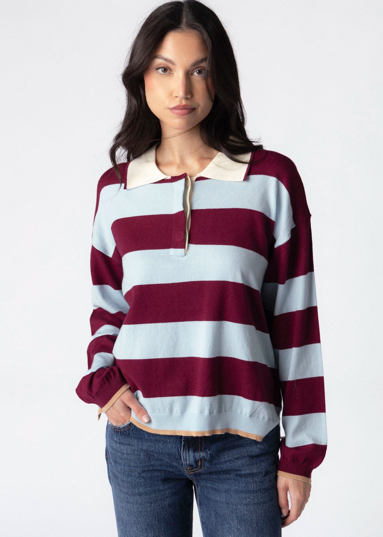 swatch_Burgundy/Blue striped rugby sweater