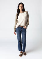 swatch_Ecru Color blcok long sleeve t-shirt