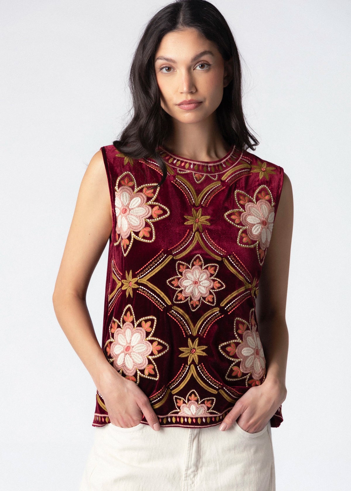 swatch_Burgundy thml velvet embroidered sleeveless blouse